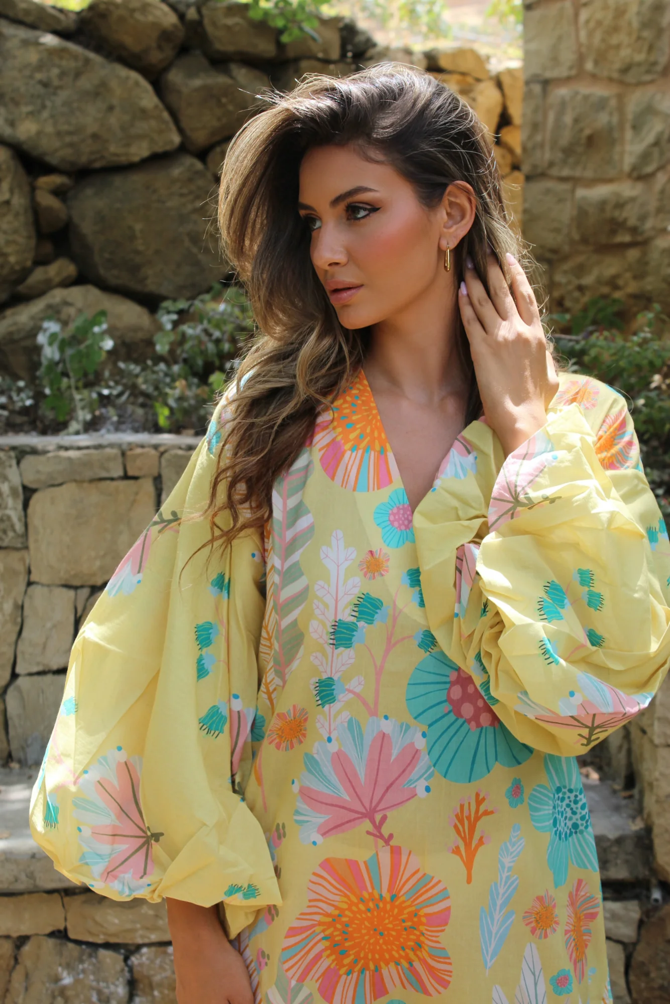 Safiya Yellow Cotton Kaftan - Image 2