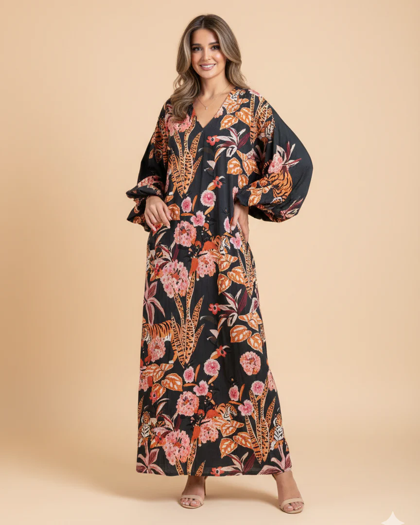 Safiya Black Cotton Kaftan