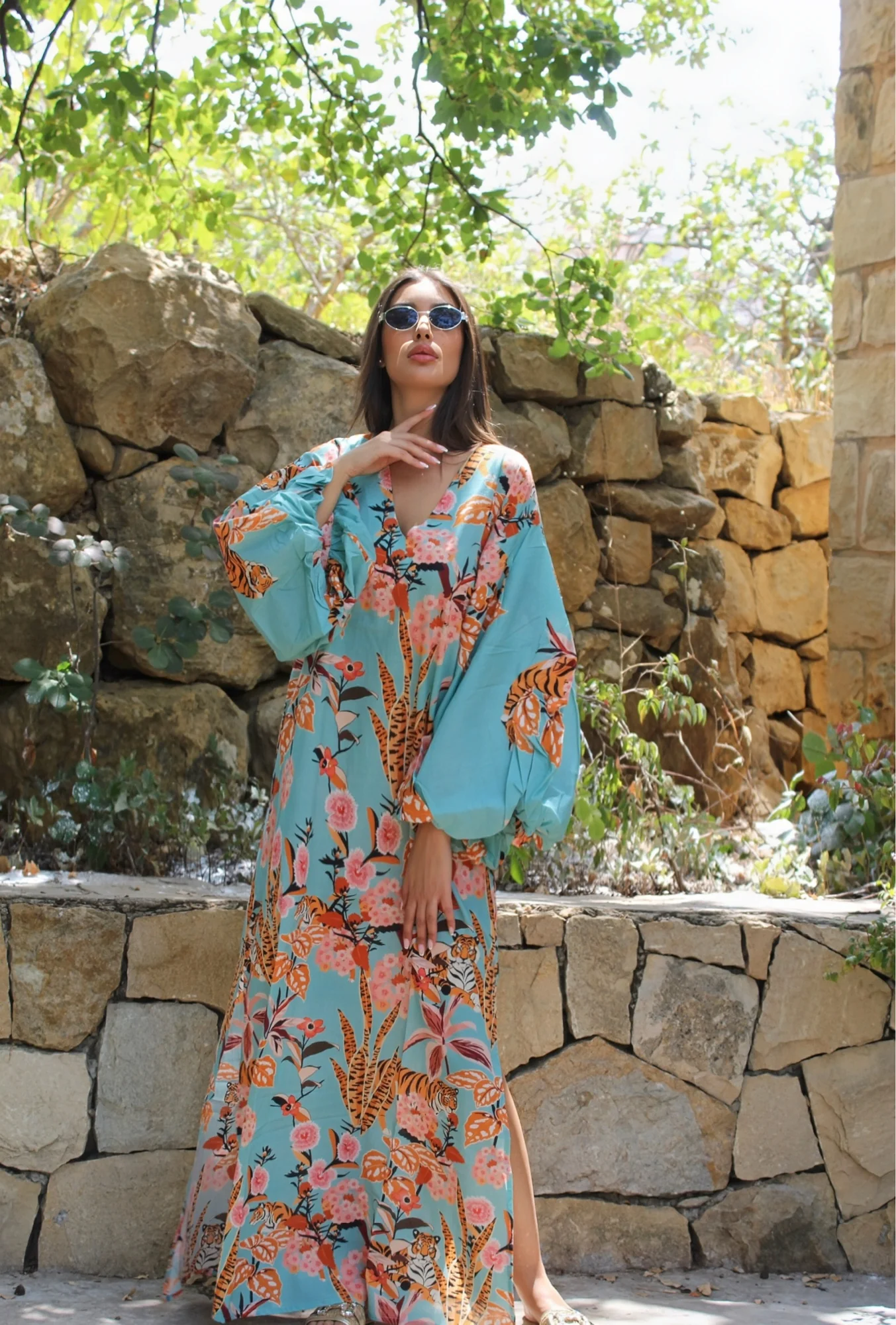 Safiya Blue Cotton Kaftan - Image 3
