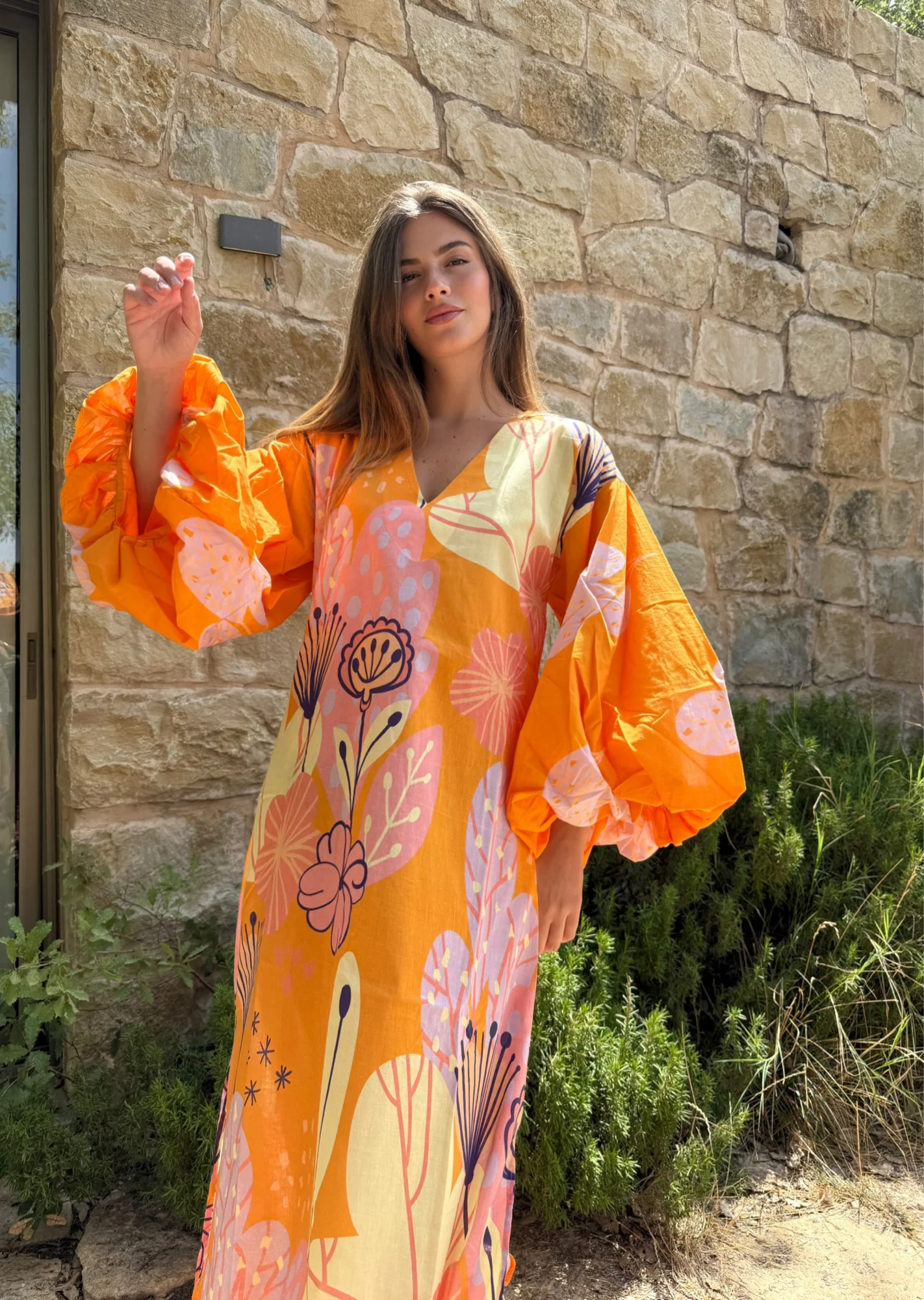 Safiya Orange Cotton Kaftan - Image 3