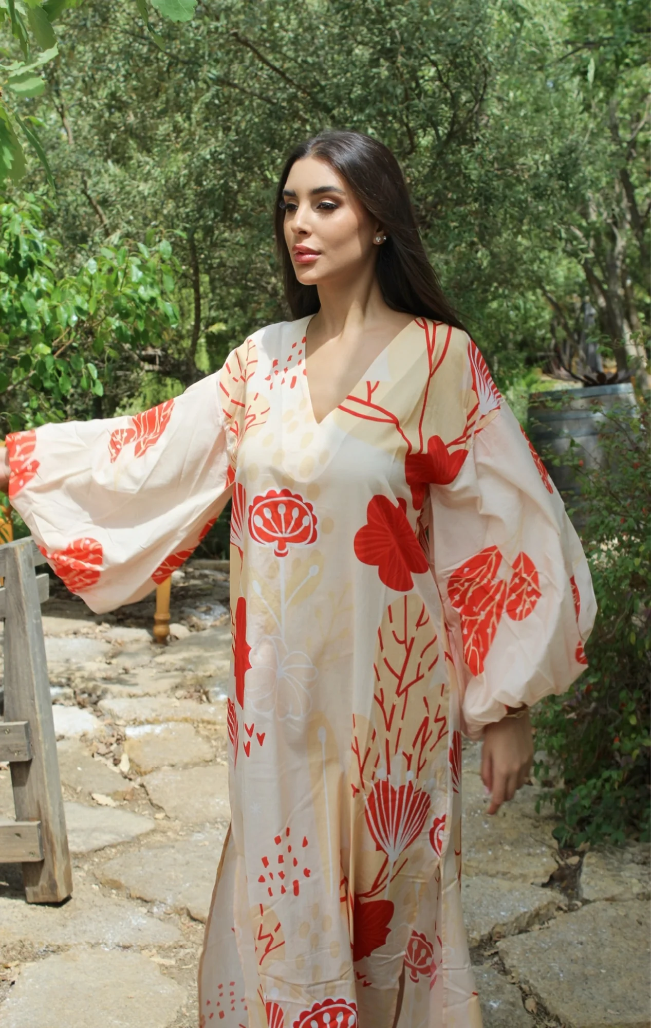 Safiya Off-White Cotton Kaftan