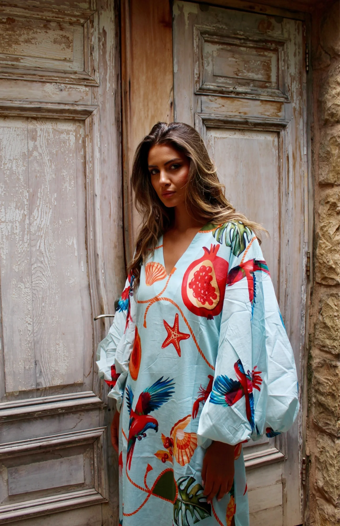 Safiya Light Blue Cotton Kaftan - Image 2