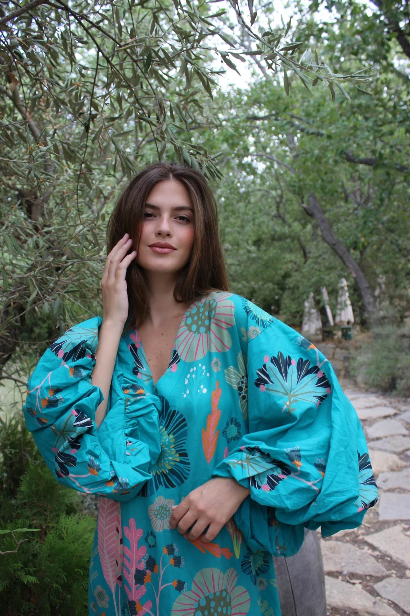Safiya Blue Cotton Kaftan - Image 3