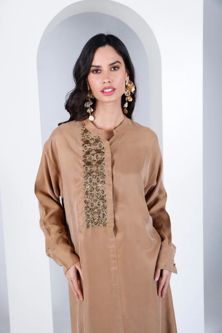 Bronze Mao Washed Silk Kaftan - Image 3