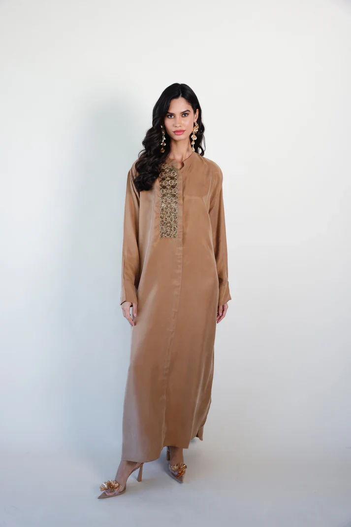 Bronze Mao Washed Silk Kaftan - Image 4