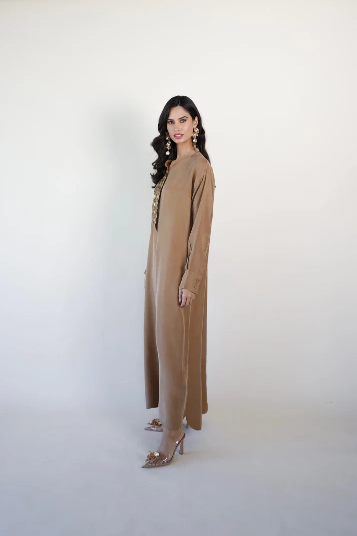 Bronze Mao Washed Silk Kaftan - Image 5