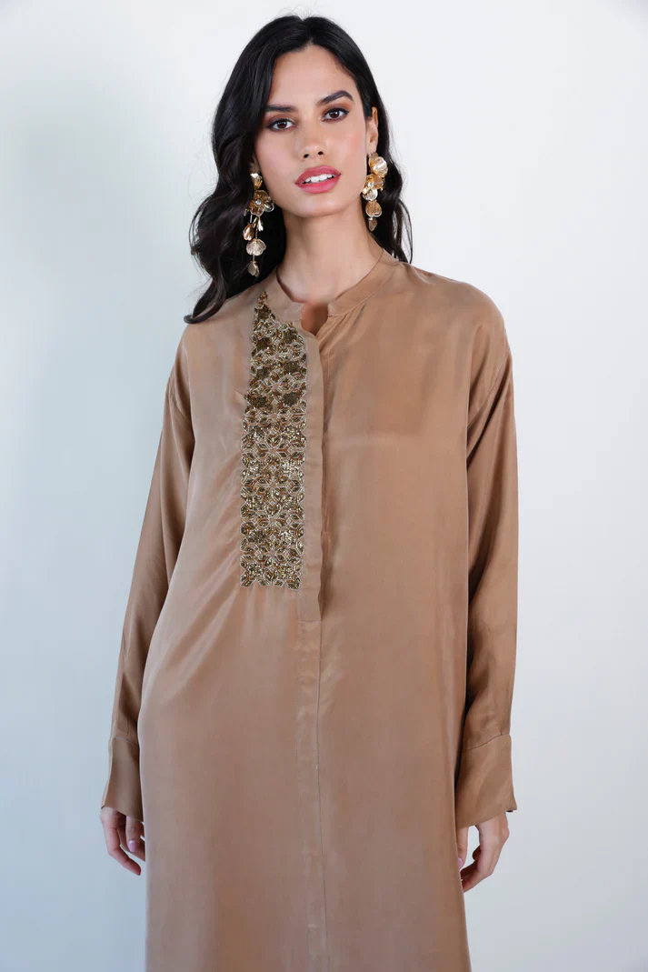 Bronze Mao Washed Silk Kaftan - Image 6