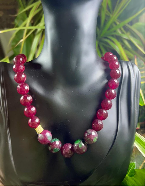 Burgundy Agate With Ruby Zoisite Matinee Necklace - Image 2