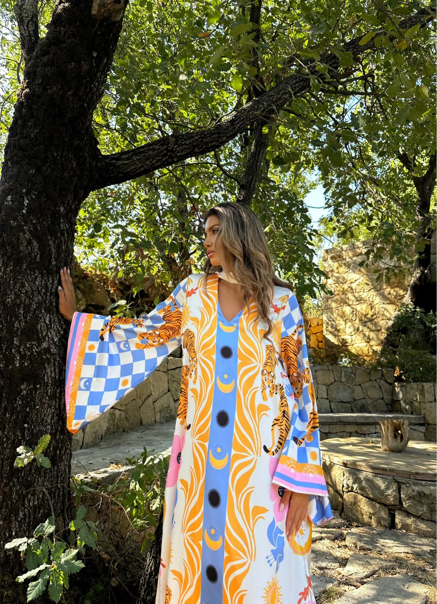 Cleo White/Orange Kaftan