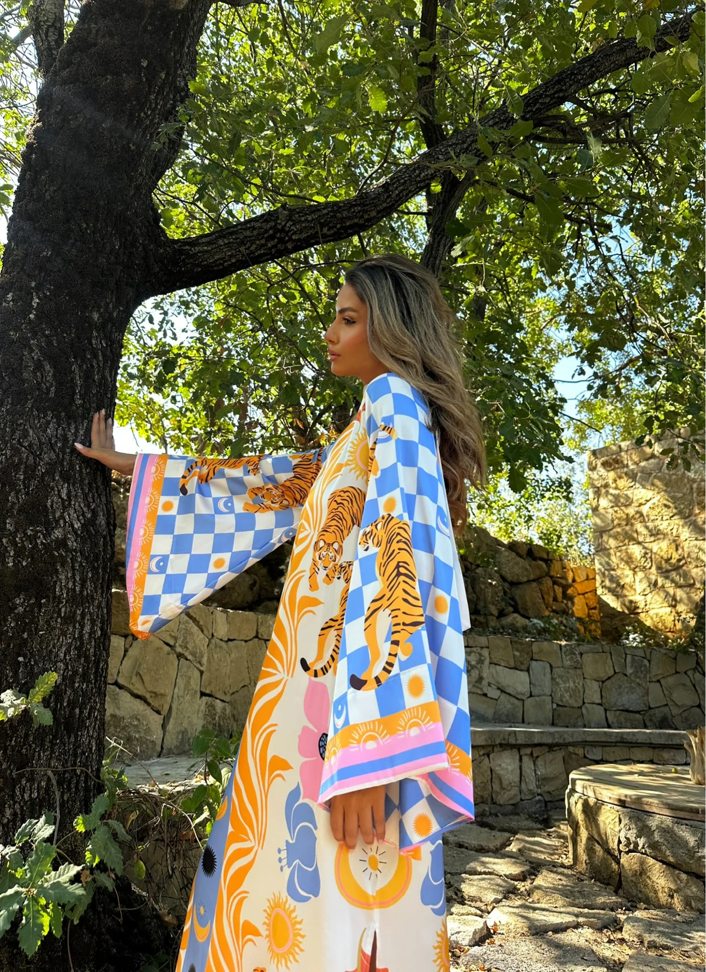 Cleo White/Orange Kaftan - Image 3