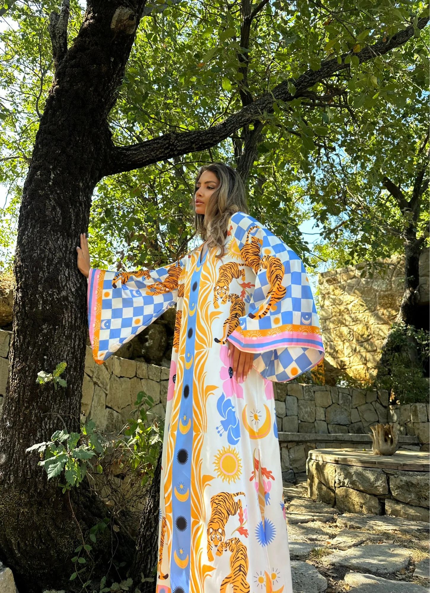 Cleo White/Orange Kaftan - Image 4