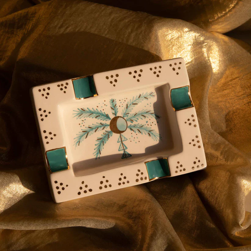 Crescent Turquoise Palm Tree Cigar Ashtray - Image 2