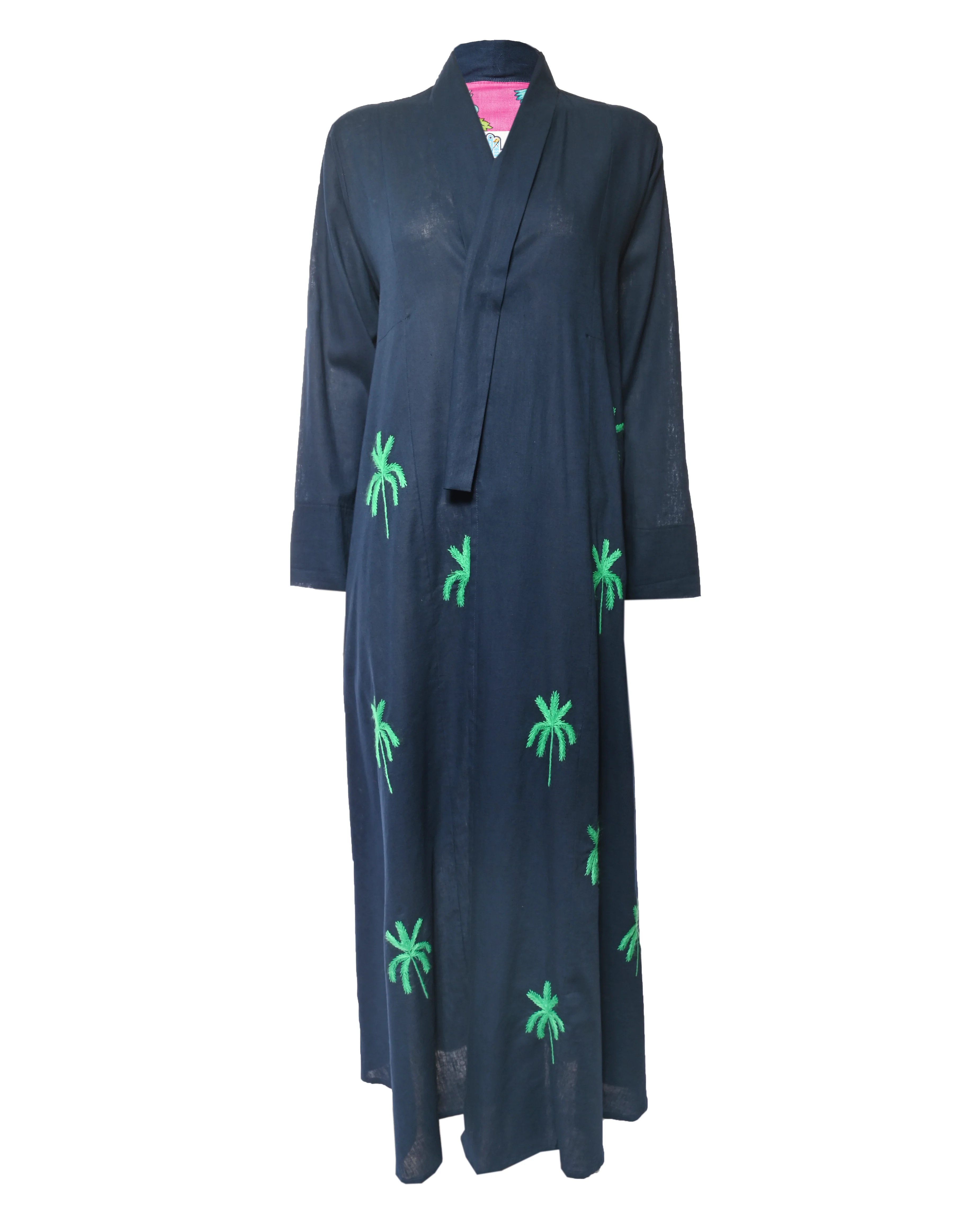 Dark Blue Embroidered Linen Abaya