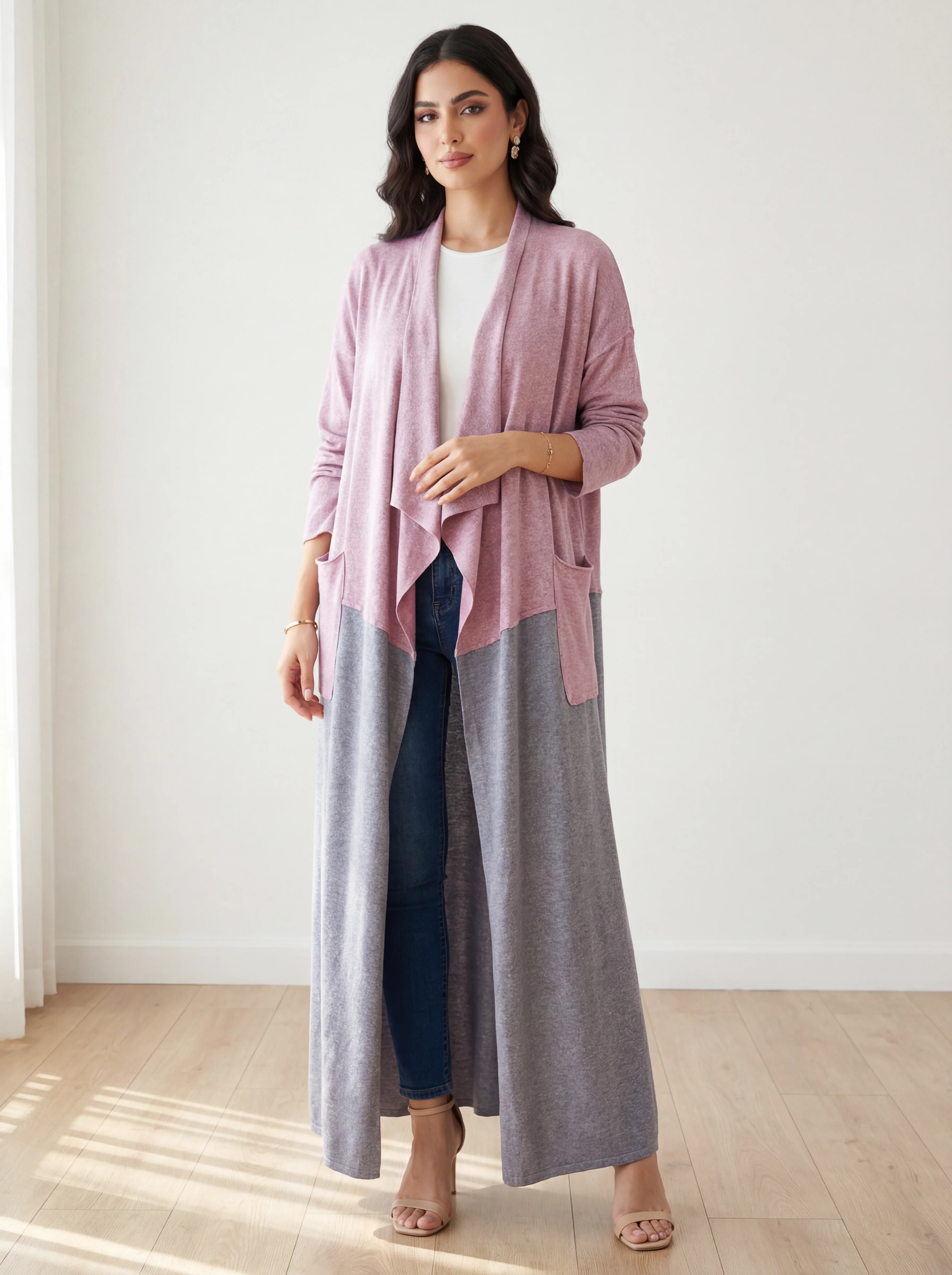 Dual Tone Knitted Coat Abaya