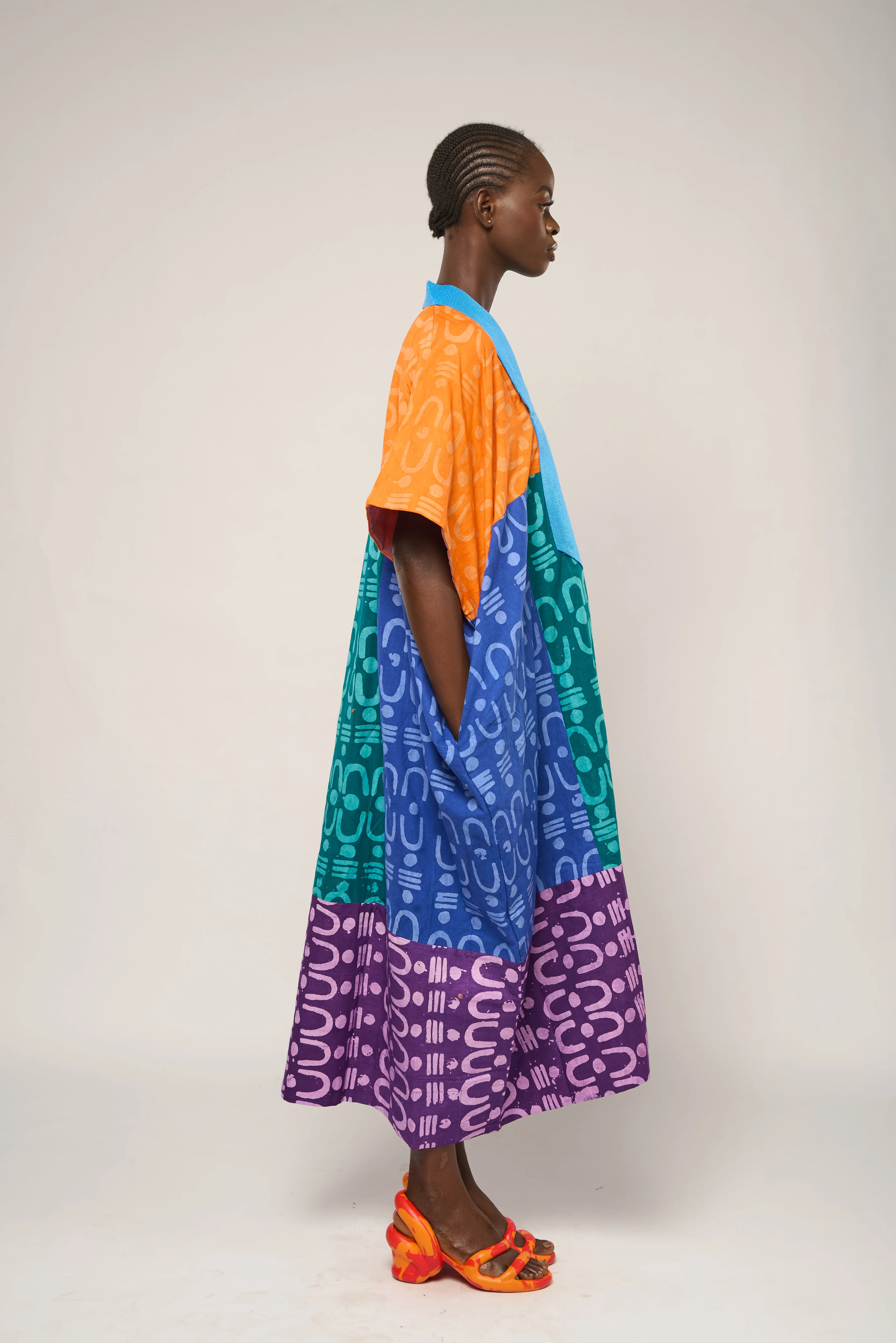 Eid Tribal Multicolor Midi Agbada with Blue Asooke Collar - Image 4