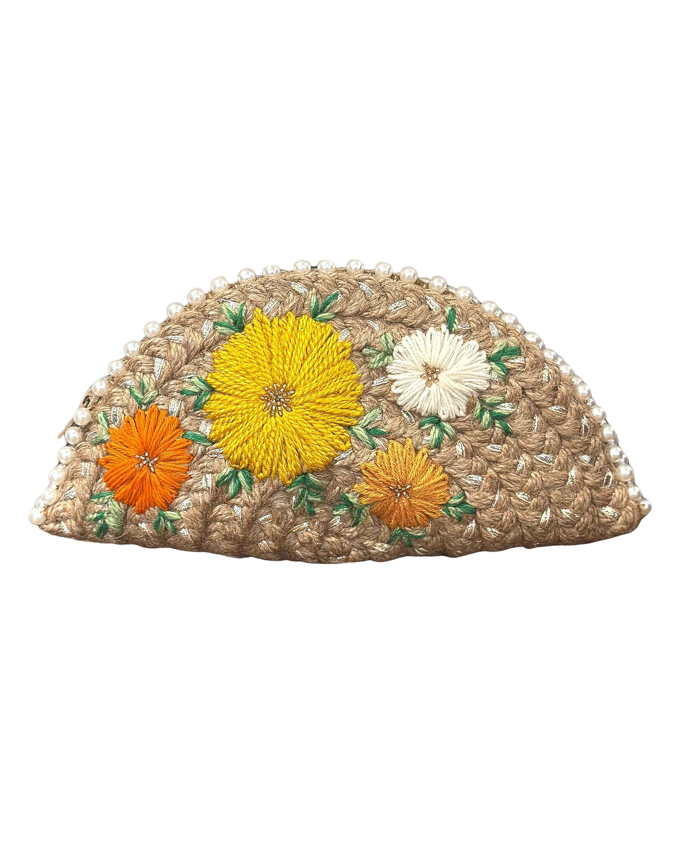 Embroidered Rattan Clutch