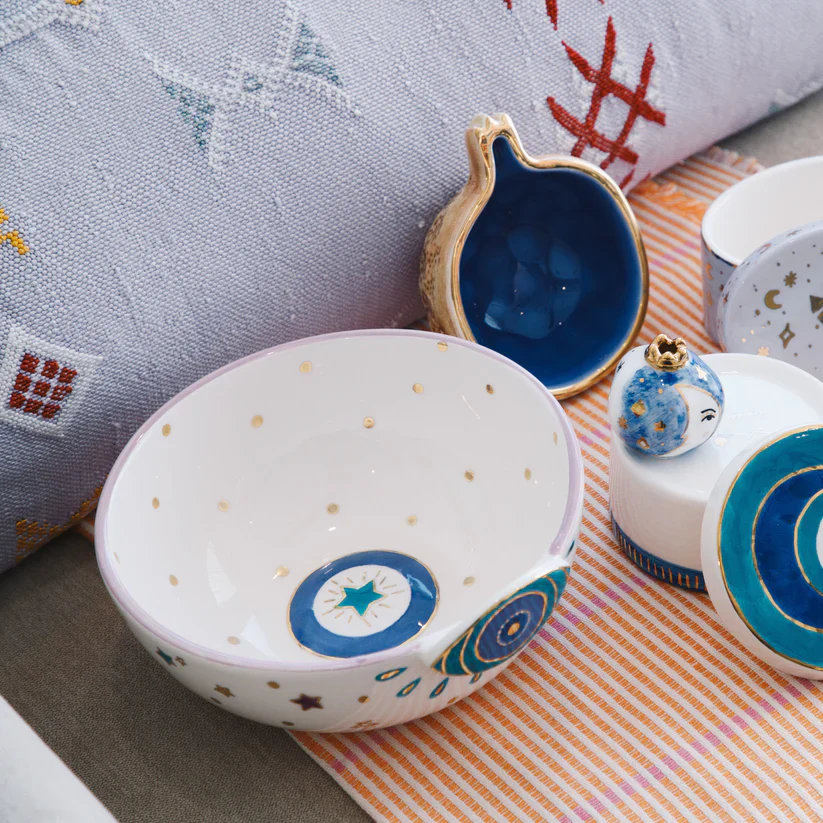 Floral Star and Eye Ceramic Salad Bowl - Image 2