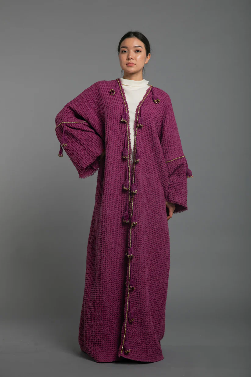 Fuchsia Linen Crochet Abaya
