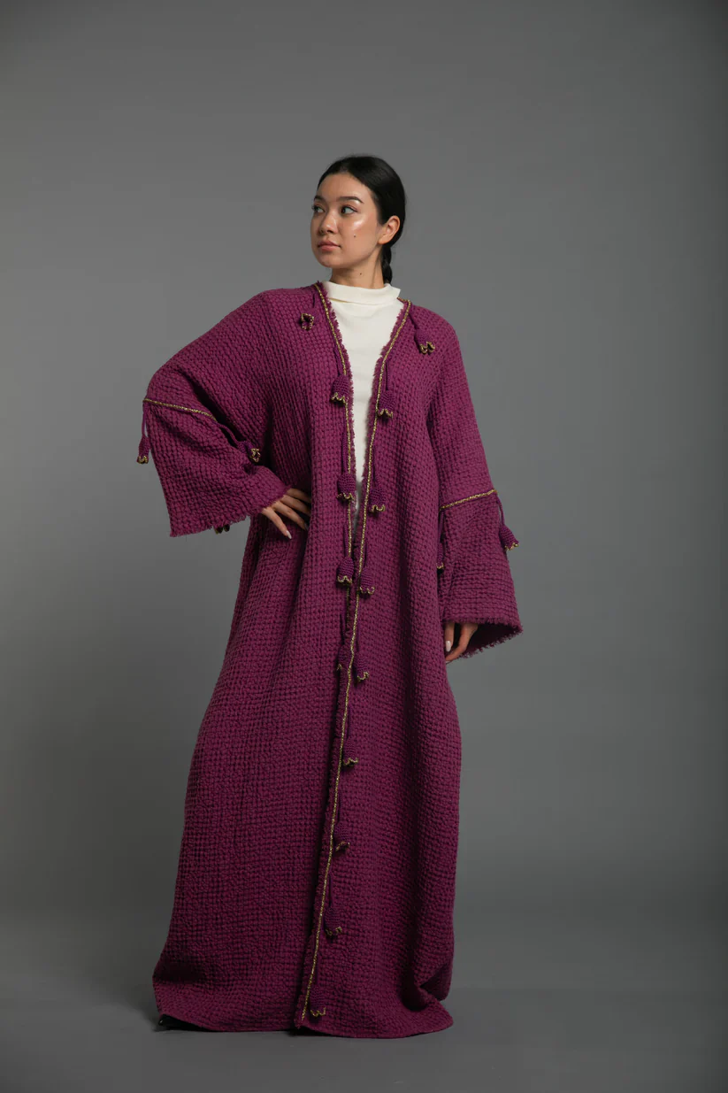 Fuchsia Linen Crochet Abaya - Image 2