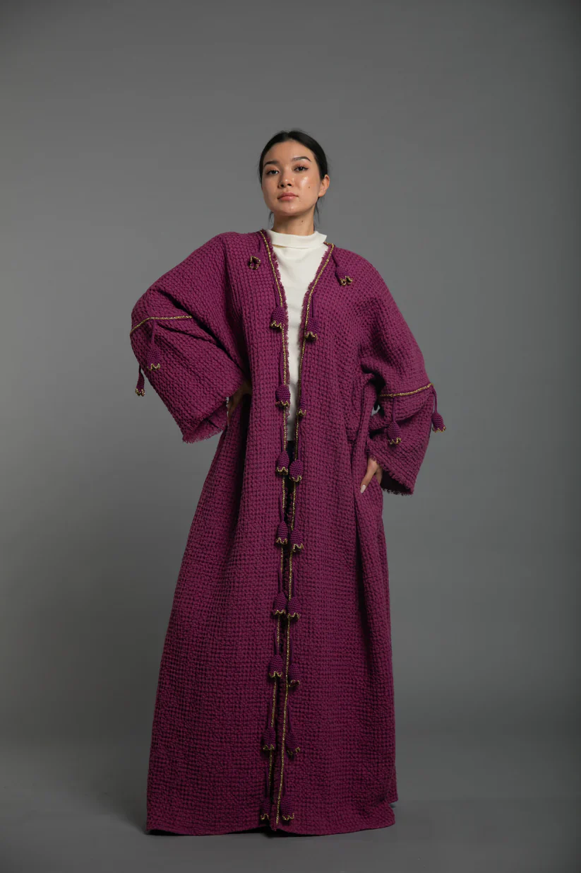 Fuchsia Linen Crochet Abaya - Image 3