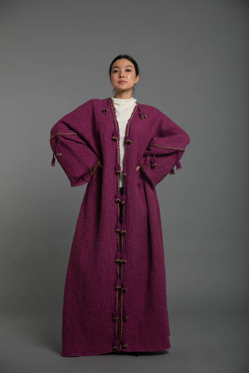 Fuchsia Linen Crochet Abaya - Image 4