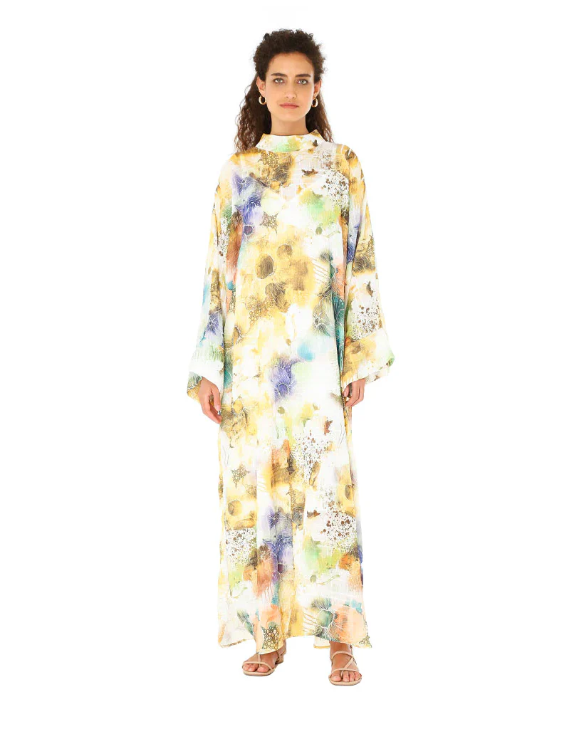 Gardenia Green High Collar Kaftan