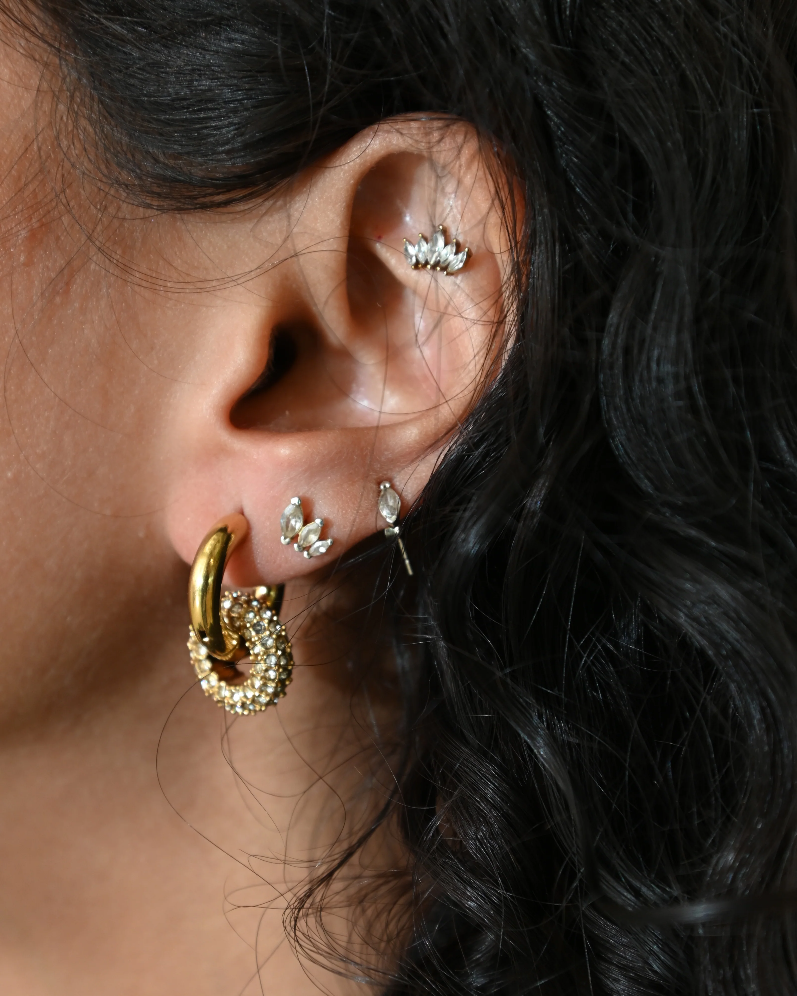 Gold Mini Double Circle Earrings - Image 2