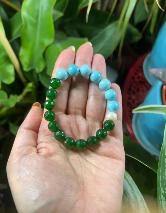 Green Agate and Brazilian Turquoise Bracelet