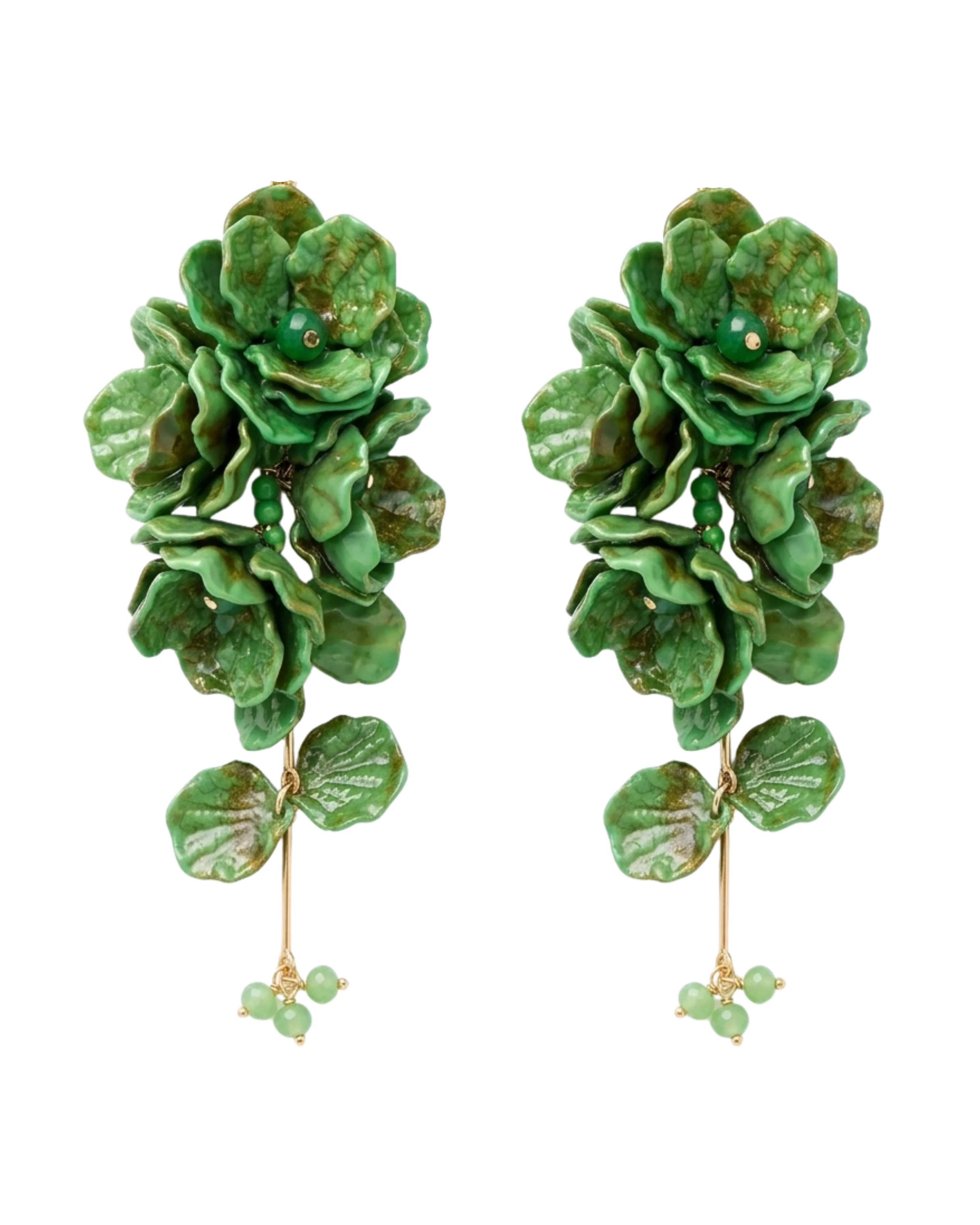 Green Chunky Flower Drop Earrings
