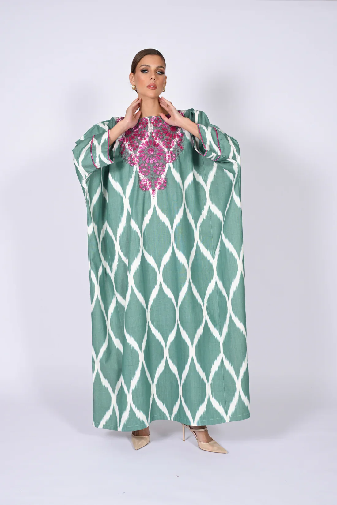 Green Madawi Ikat Kaftan - Image 4