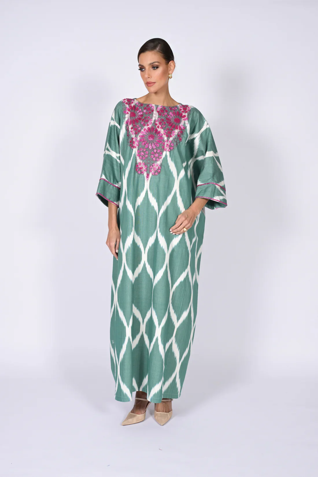 Green Madawi Ikat Kaftan - Image 5
