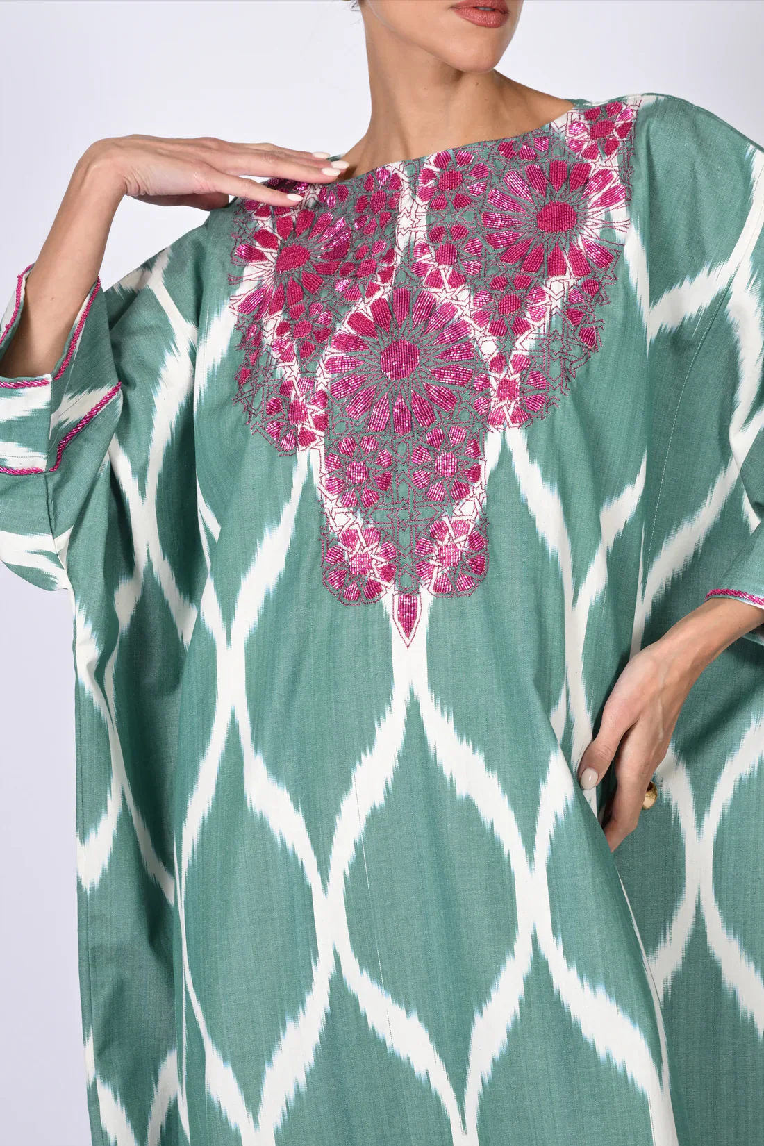 Green Madawi Ikat Kaftan - Image 8