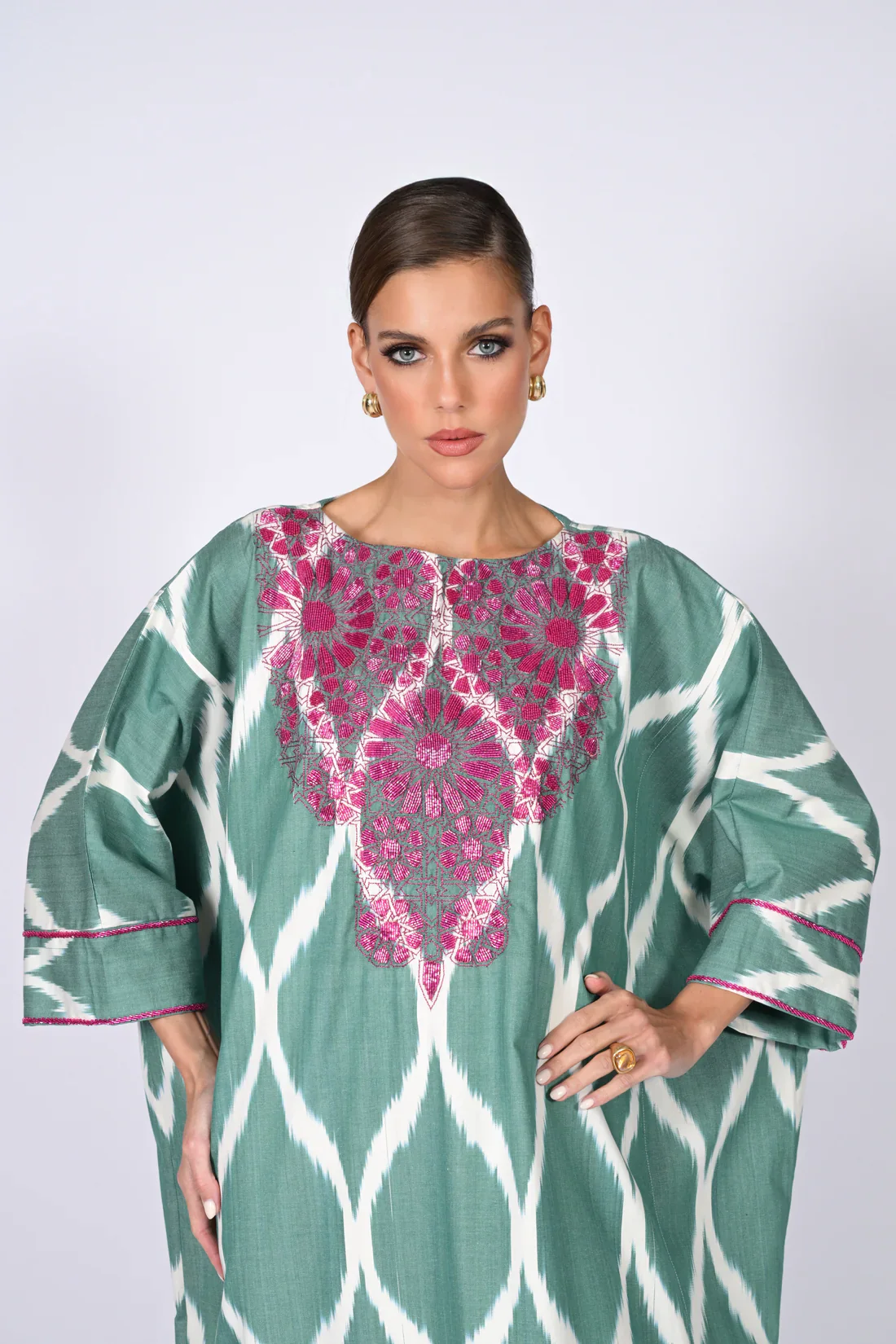 Green Madawi Ikat Kaftan - Image 9
