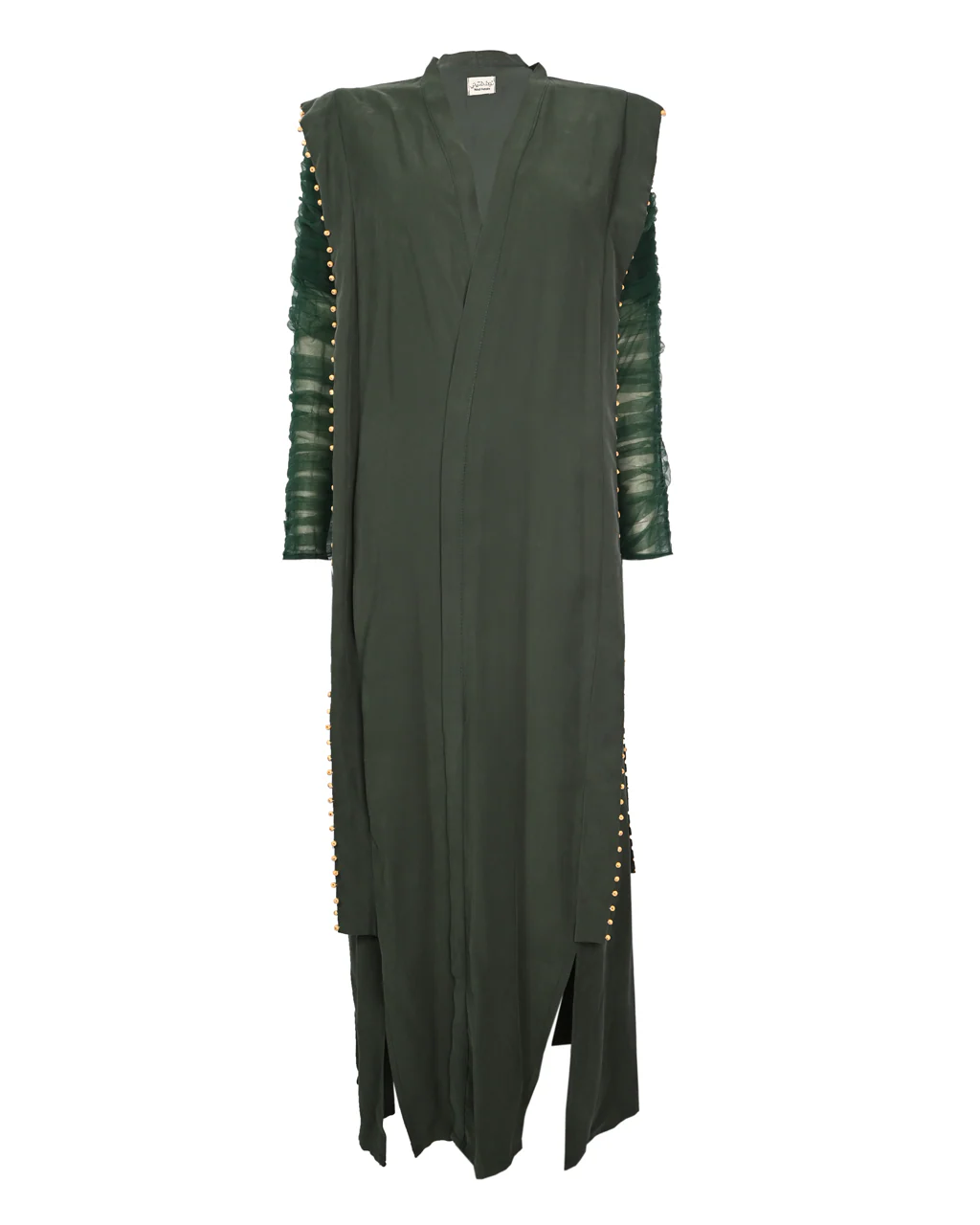 Green Sculpted Sleeve Abaya