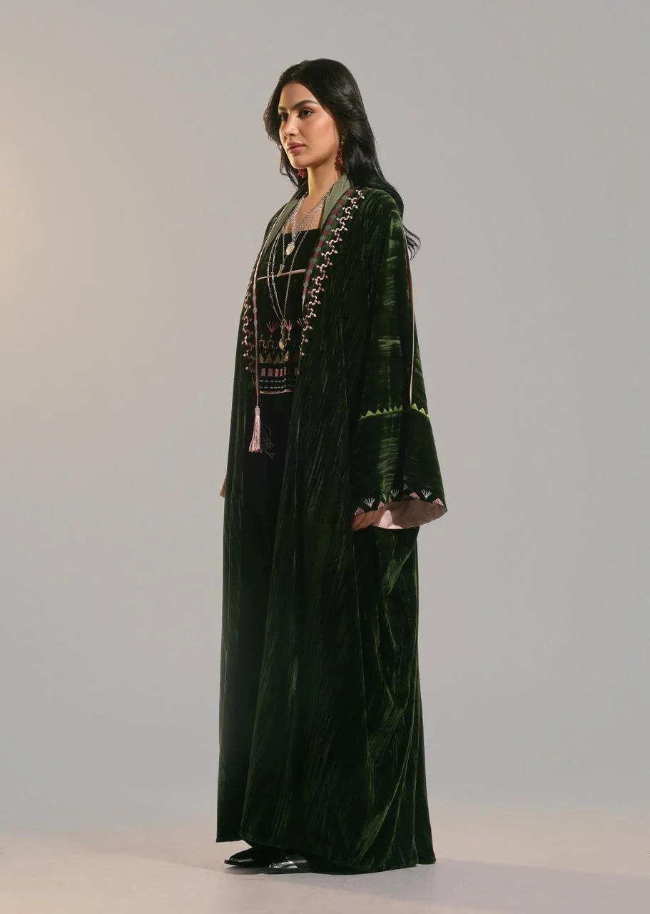 Green Velvet Blushing Moss Abaya - Image 11