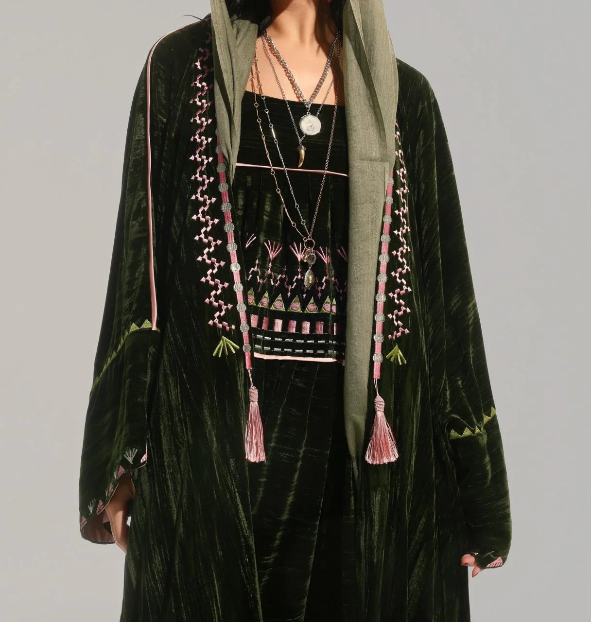 Green Velvet Blushing Moss Abaya - Image 7
