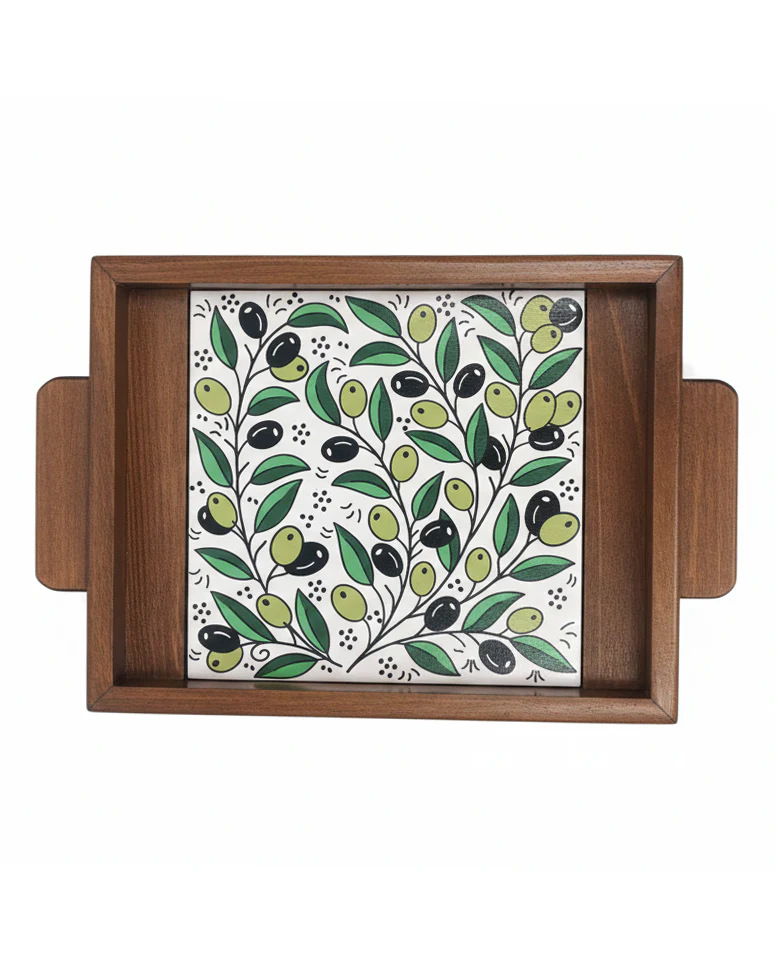 Hand-Painted Arabic Calligraphy Wooden Serving Tray