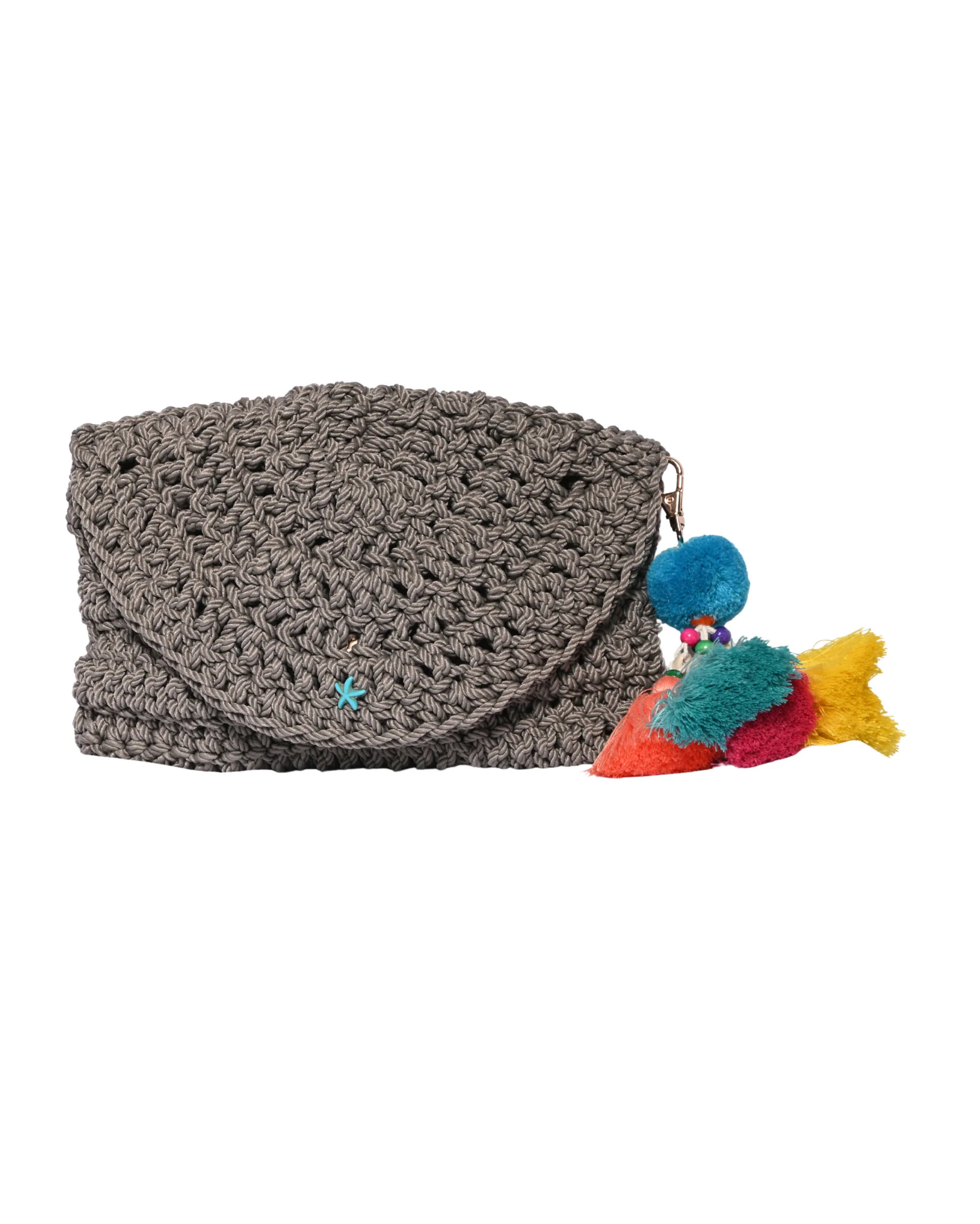 Handmade Grey Crochet Pouch with Embellishments