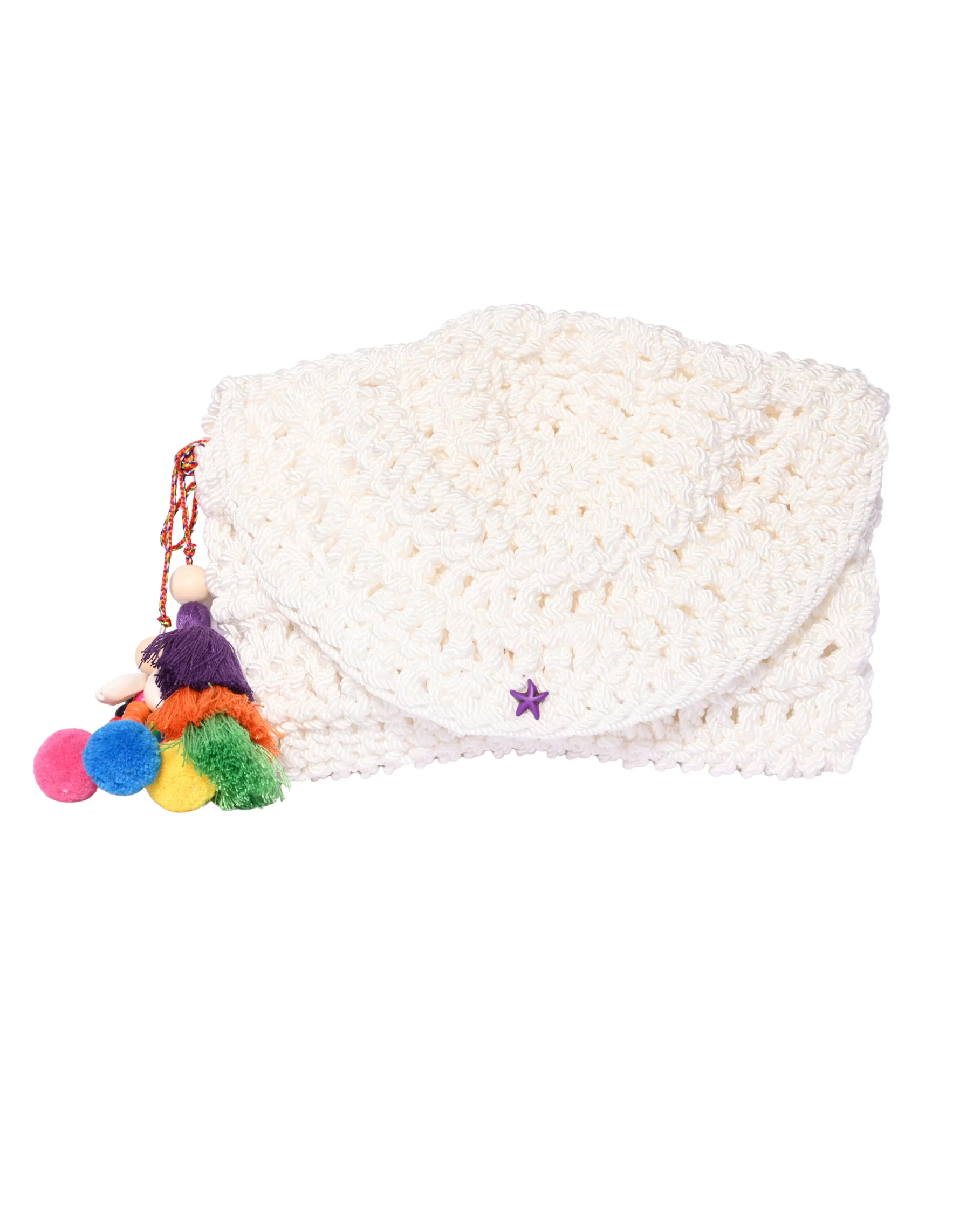 Handmade White Crochet Pouch with Embellishments