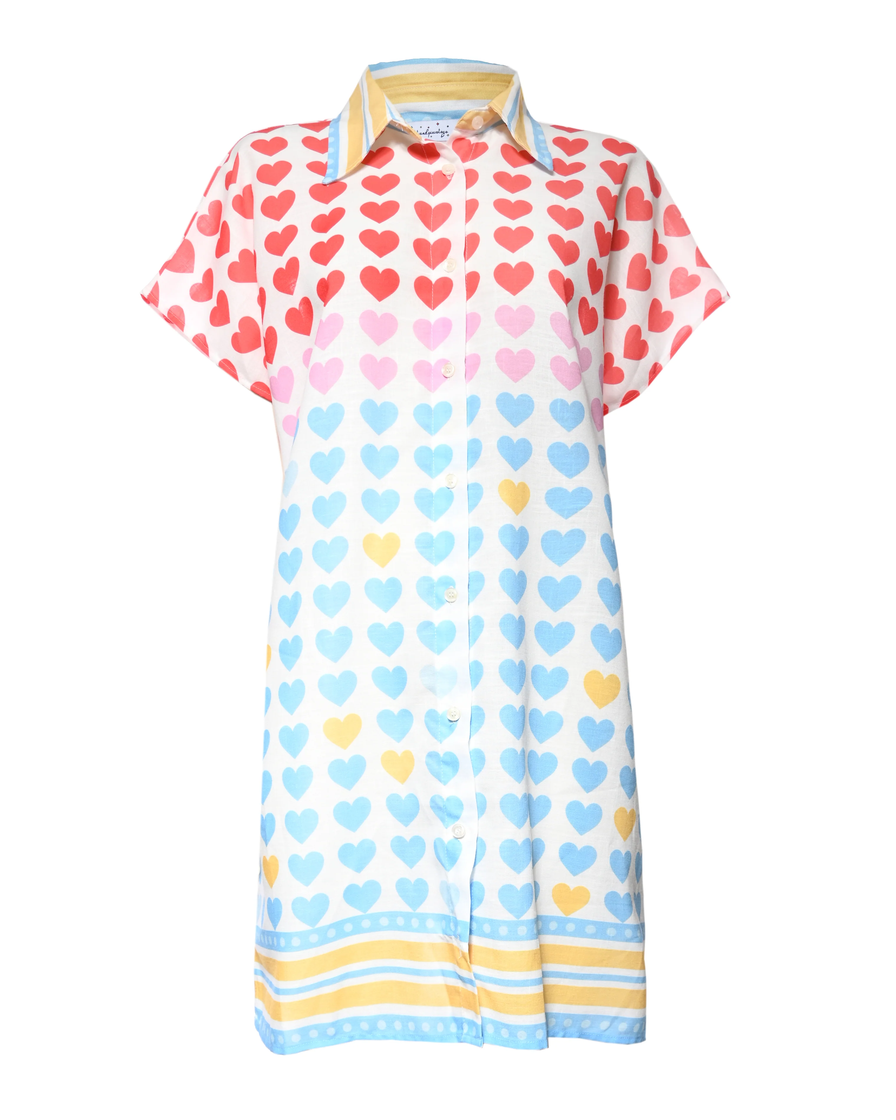 Hearts Linen Midi Shirt Dress