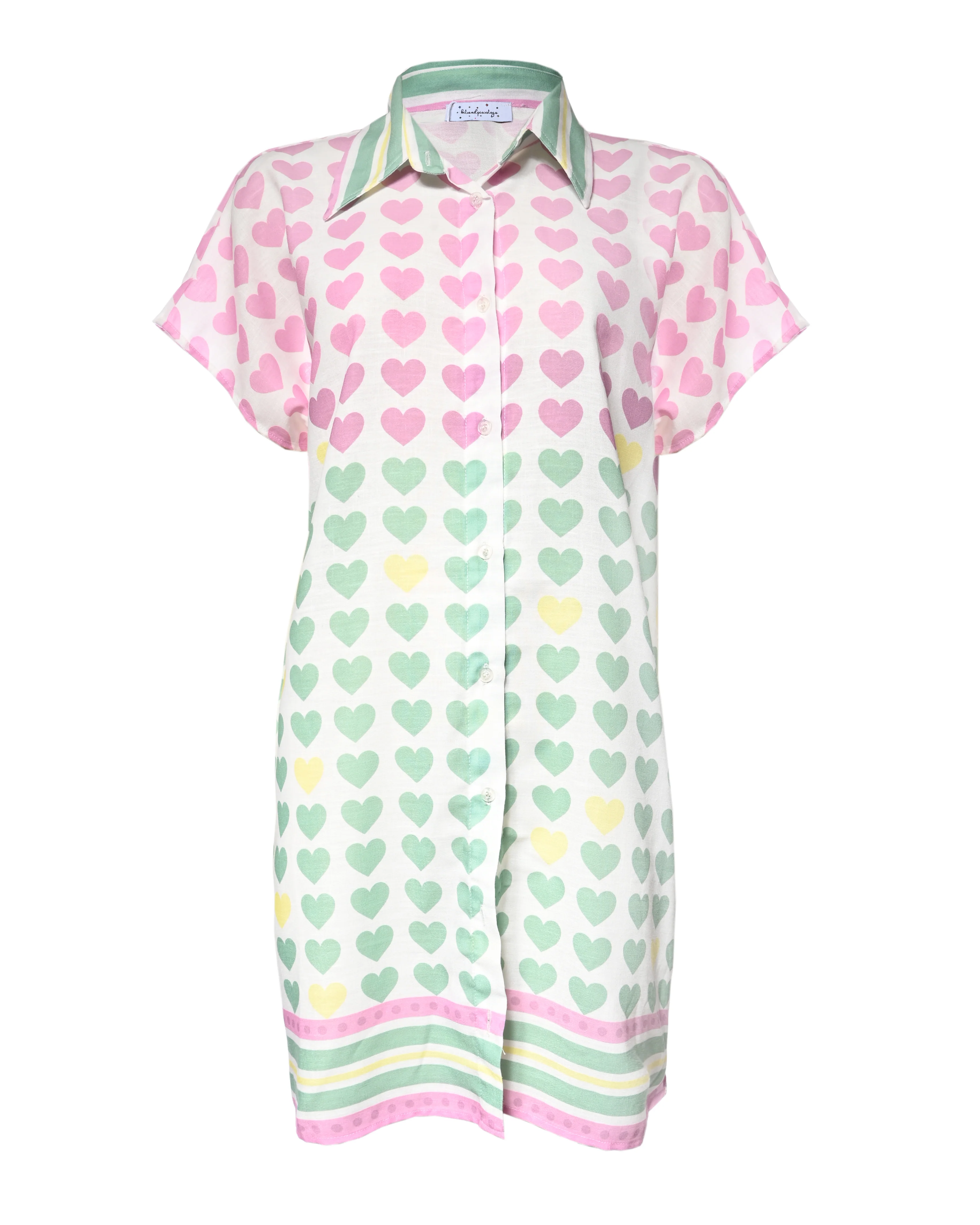 Hearts Linen Midi Shirt Dress