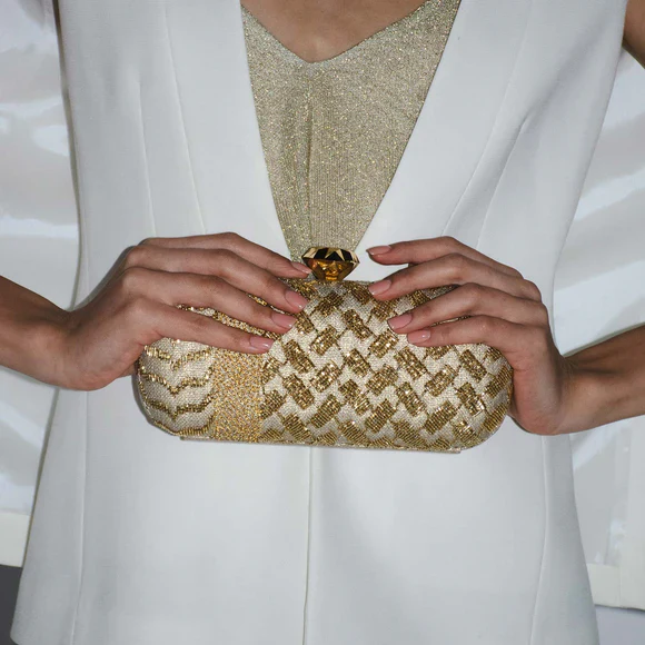 Keffiyeh Gold Big Box Clutch - Image 3