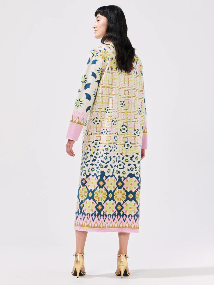 Lattice Blossom Ecru Cotton Jacquard Coat - Image 5