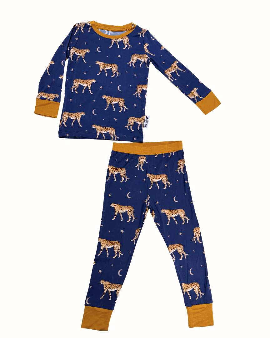 Leopard Pajama | Navy Blue - Orange Mustard