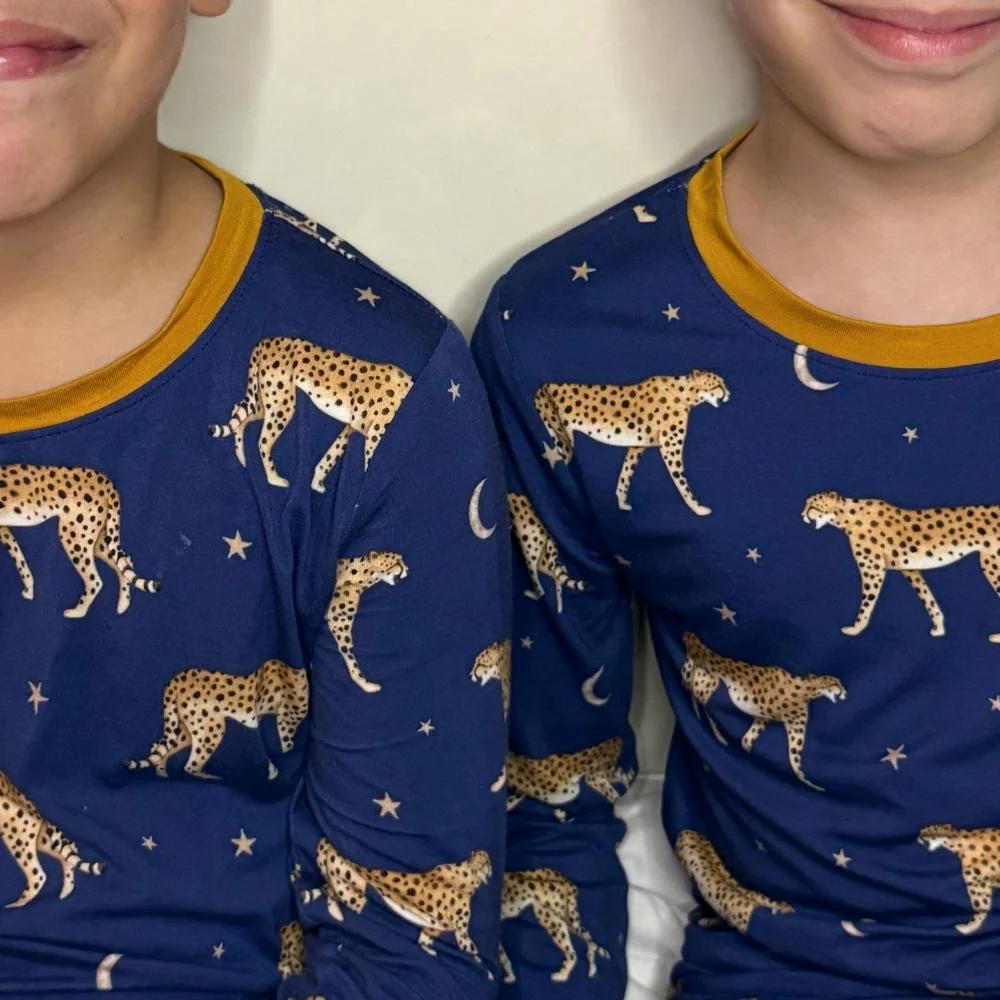 Leopard Pajama | Navy Blue - Orange Mustard - Image 4