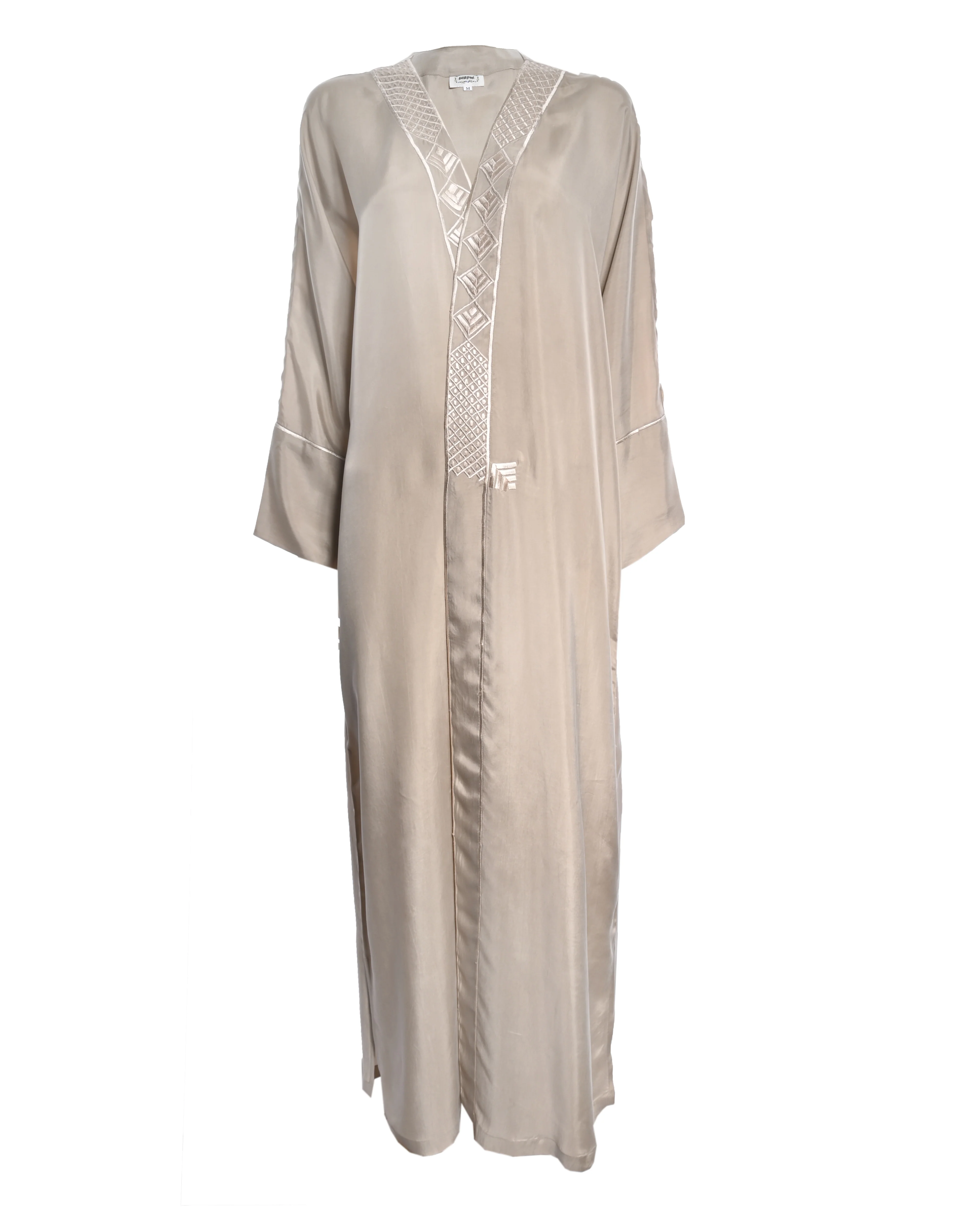 Light Grey Washed Silk Embroidered Abaya