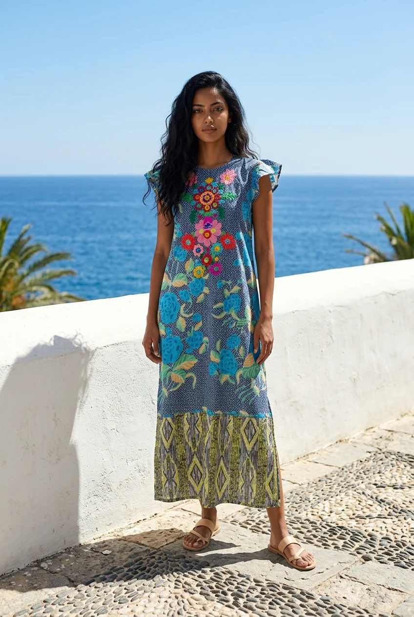 Lina Batik Long Dress | Navy Blue