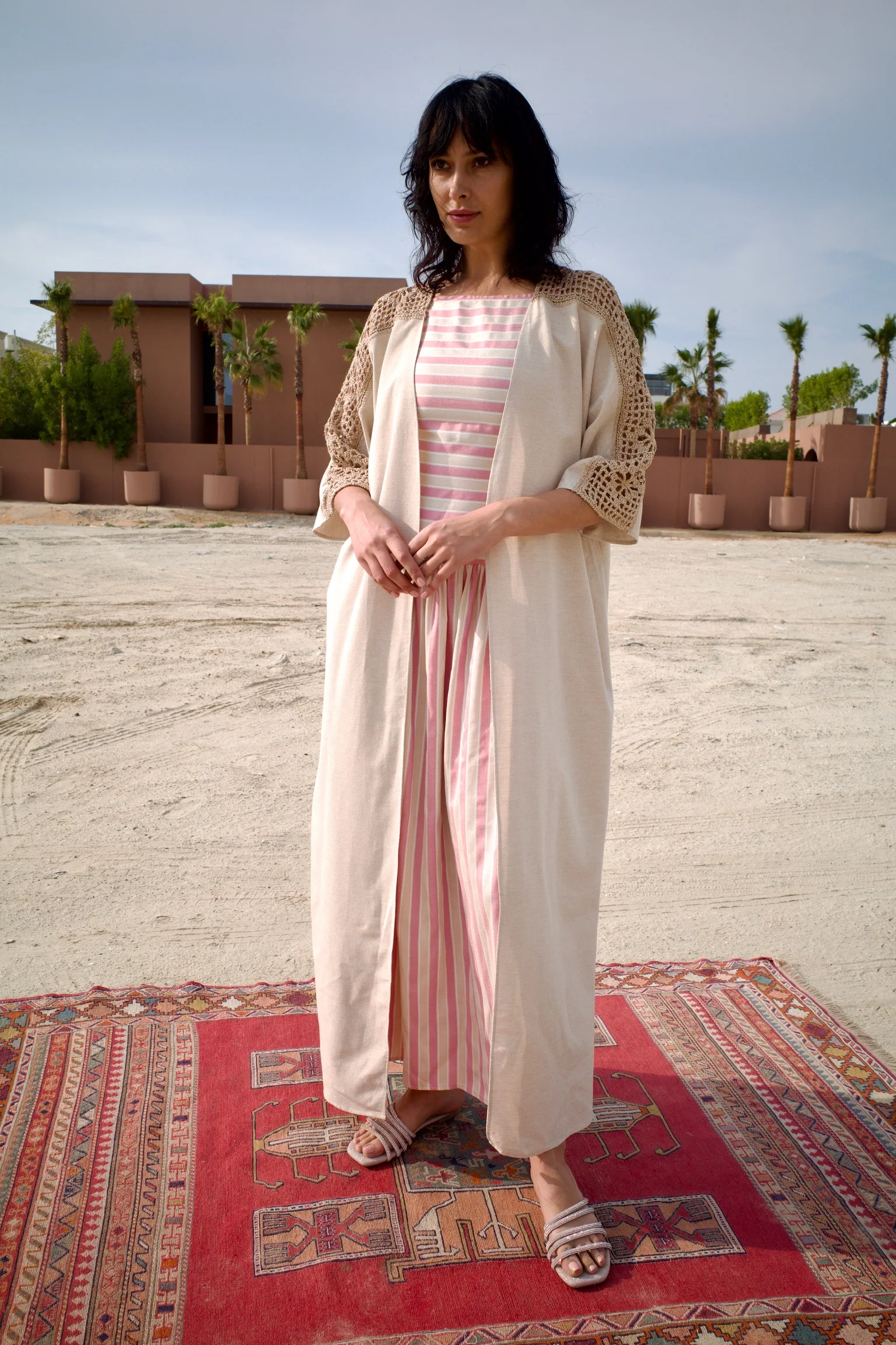 Linen Gold Abaya Set with Inner Dress