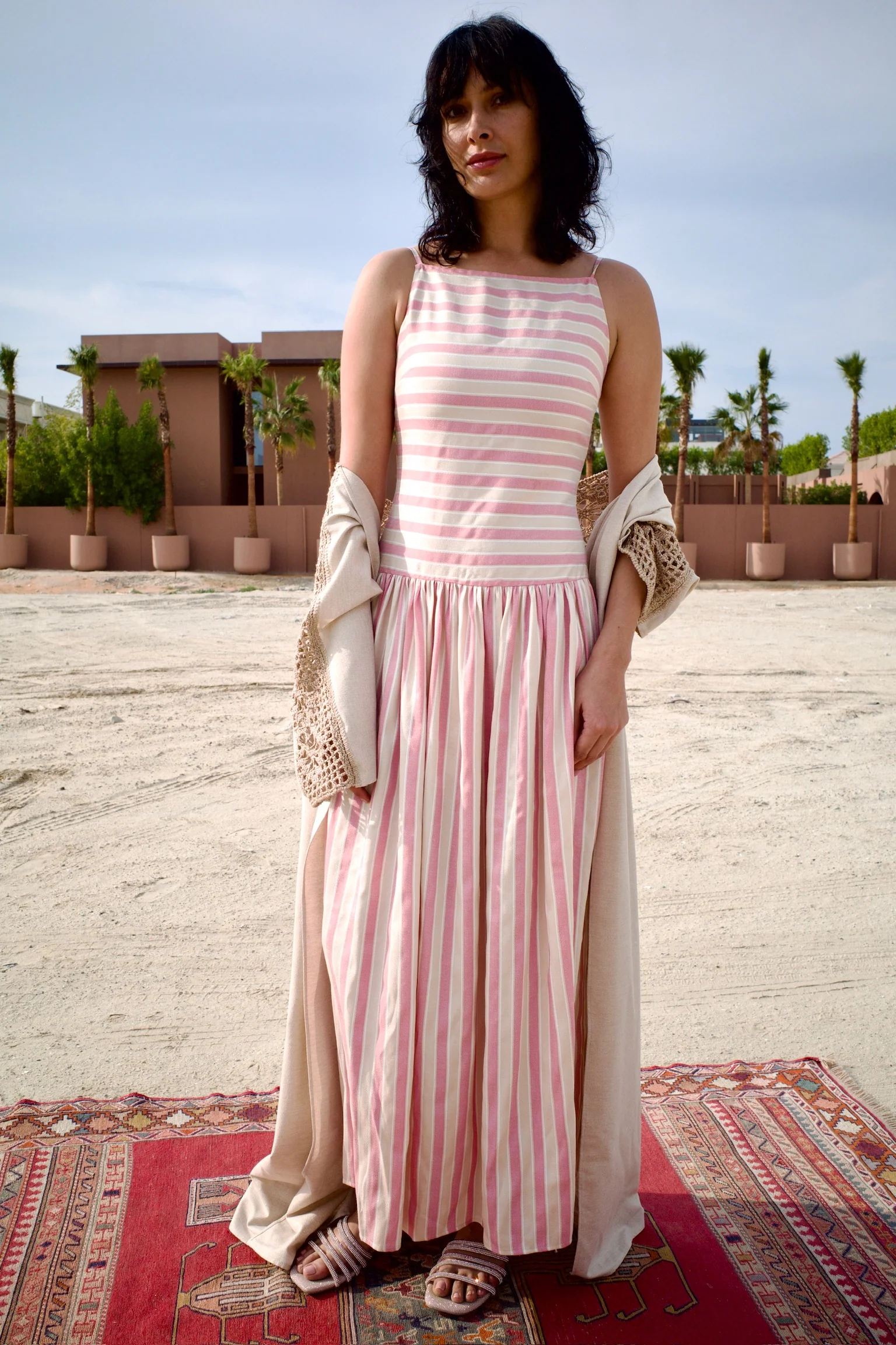 Linen Gold Abaya Set with Inner Dress - Image 2