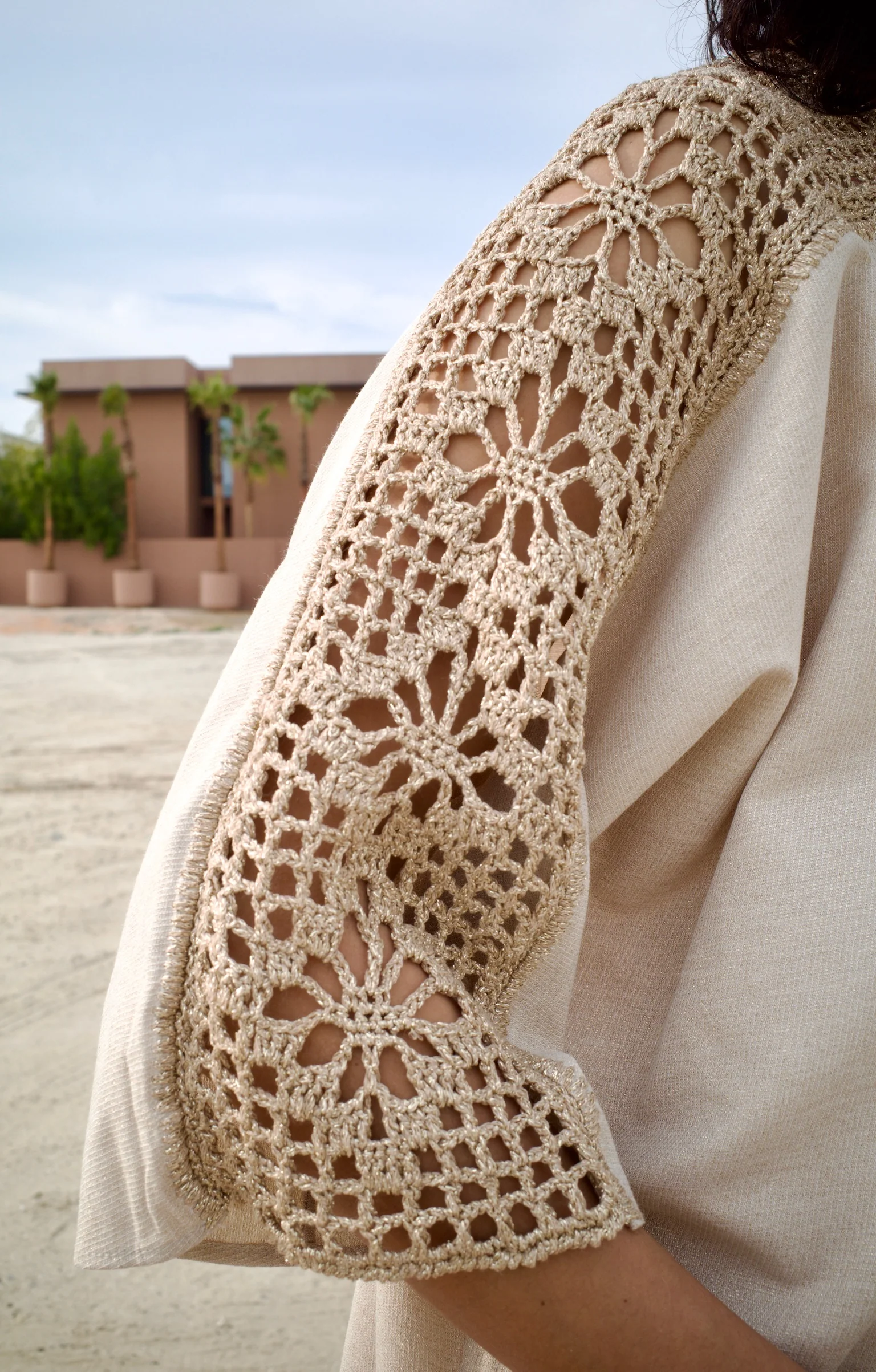 Linen Gold Abaya Set with Inner Dress - Image 6